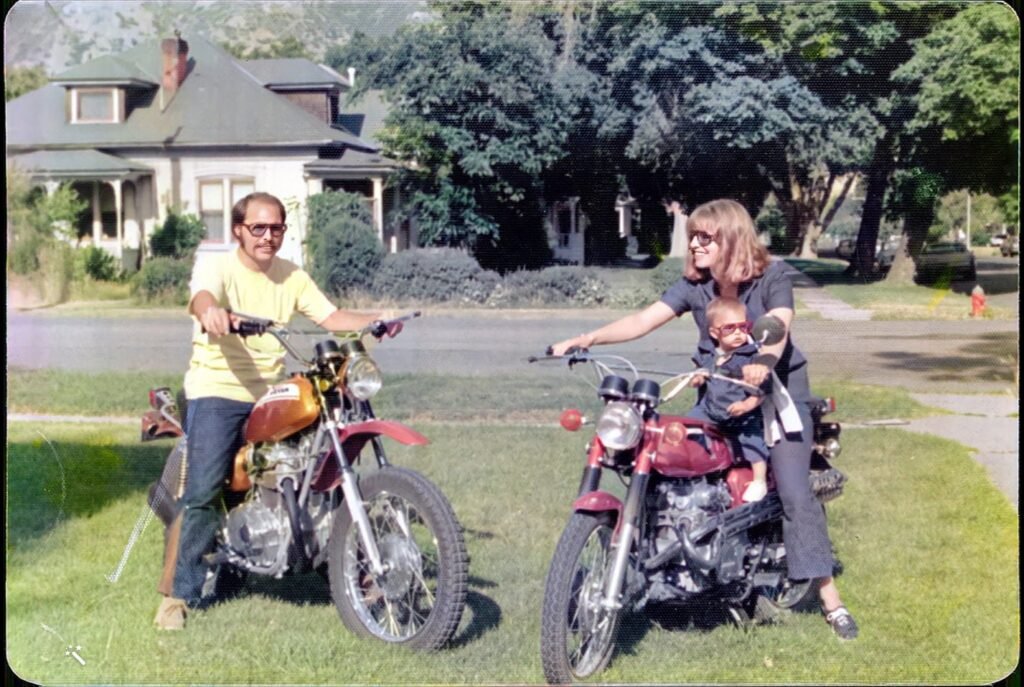 My aunt and her husband with their new 1971 Honda CL175 Scrambler